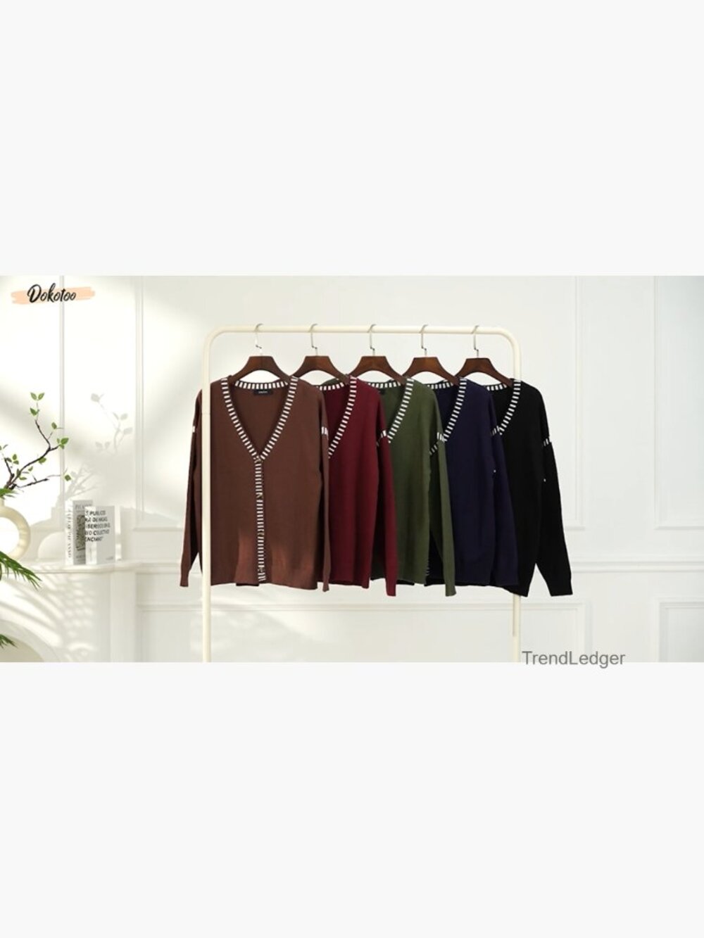 Oversized Cardigan Sweaters Casual Coats Long Sleeve Button Front Stripes Trim - Picture 6 of 7